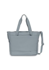 Borsa a spalla grigia con doppi manici superiori e tracolla rimovibile. Realizzata in materiale morbido, presenta una tasca frontale e un design semplice.