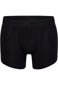 Boxer da uomo neri realizzati in morbido tessuto, con un colore uniforme, vita elasticizzata con discreto testo del logo e design aderente.