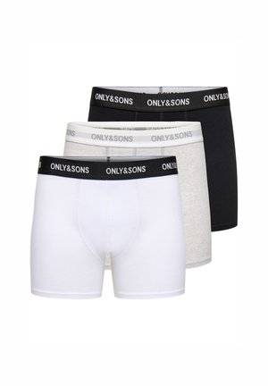 Caleçons pour hommes en blanc, gris et noir avec ceintures élastiques portant la marque "ONLY&SONS" en texte contrasté.