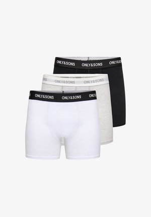 Caleçons pour hommes en blanc, gris et noir avec ceintures élastiques portant la marque "ONLY&SONS" en texte contrasté.