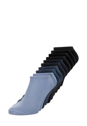 Set van 12 lage sokken in verschillende tinten blauw en zwart. Glad katoenmix materiaal met elastische boorden voor een goede pasvorm.