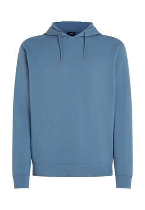 Sinine puuvillane kapuutsiga sviiter, millel on tõmblukuga kapuuts, eeskeetud tasku, soonikkoes varrukad ja äär; rinnal on väike logo.