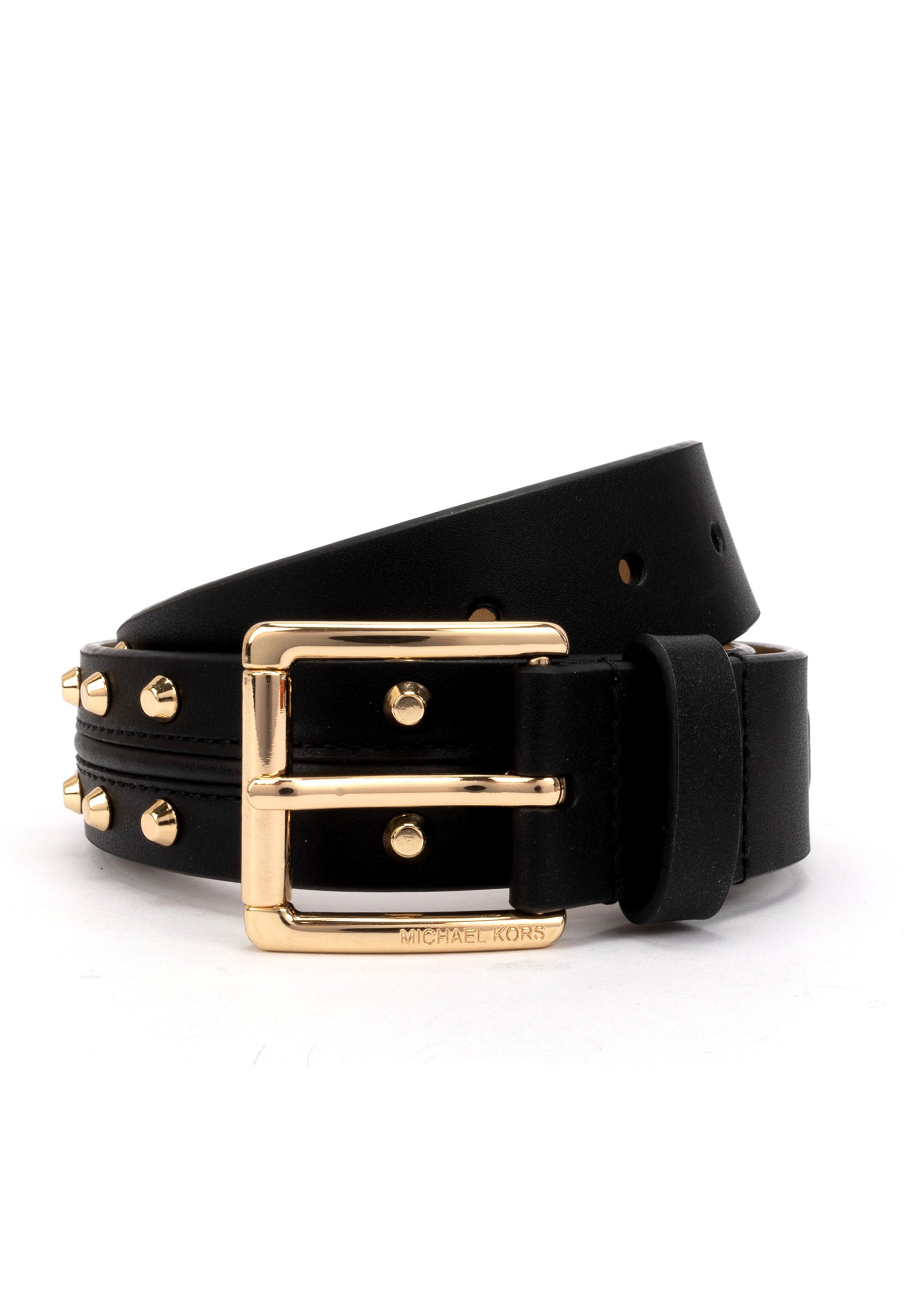 Genuine Leather Black Belt Studded golden tone black metal buckle Michael Kors Buy Black Biker Belt Gold Studded Leather 3 Row Wide High  main image 3