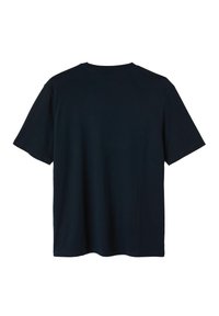 T-shirt noir uni à manches courtes, présenté à plat, montrant le dos avec un col rond et sans logos ni motifs visibles.