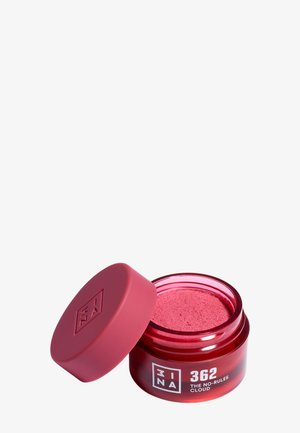 Pot cosmétique rouge 3INA ouvert avec un blush poudre rose étiqueté 362 The No-Rules Cloud et un couvercle rouge assorti à côté.