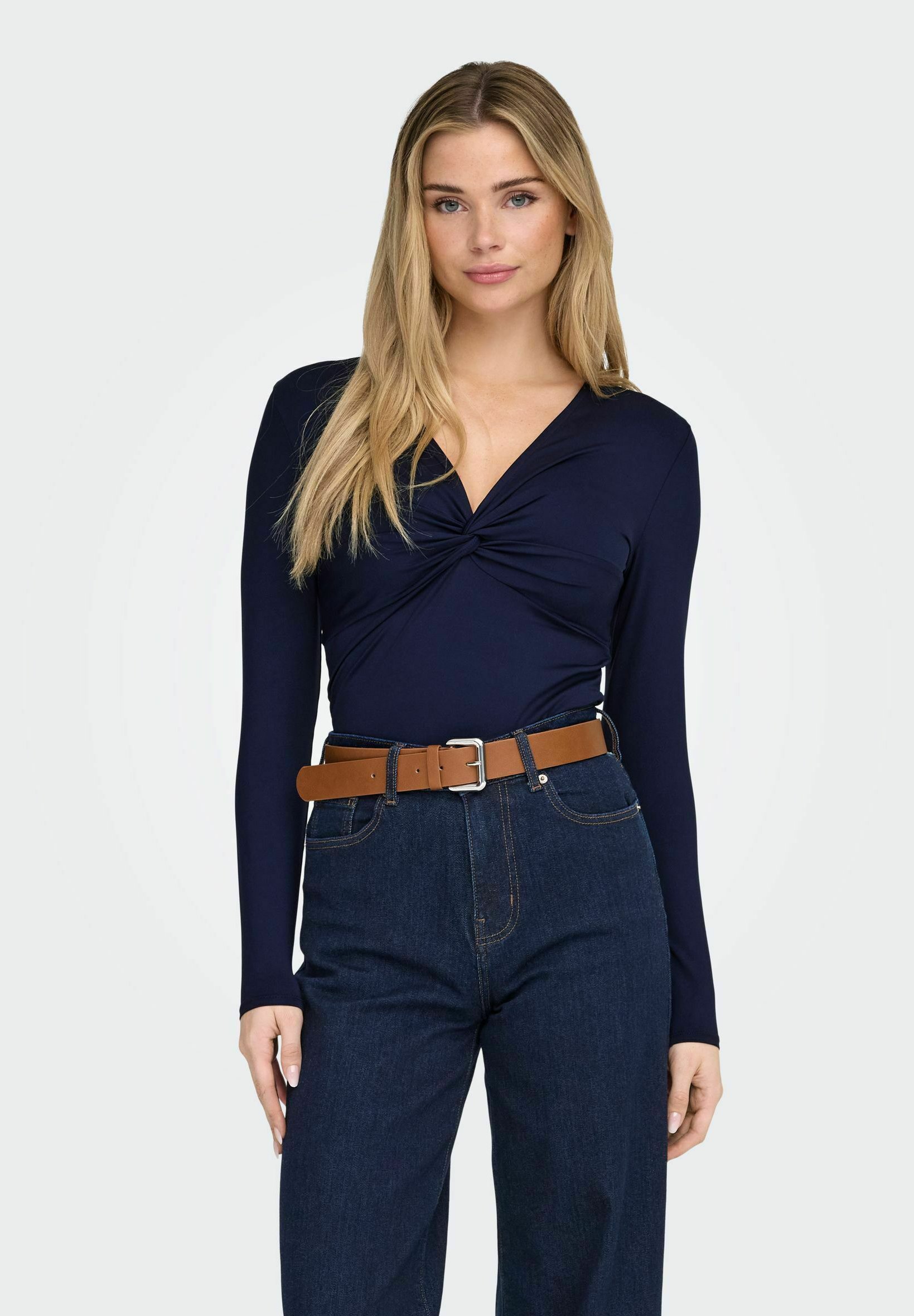 T-shirt Femme Col V Boutonné Manches Longues - Élégant Et Confortable Pour Printemps Et Automne, Matière Douce Unie - 7