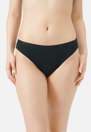 Culotte en coton noire avec une taille étroite arborant un logo de marque discret. Texture lisse et design minimaliste. Coupe basse.