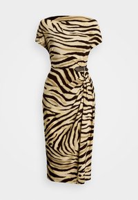 Print Buckle Trim Off the Shoulder Dress - Vestito elegante - cream/brown