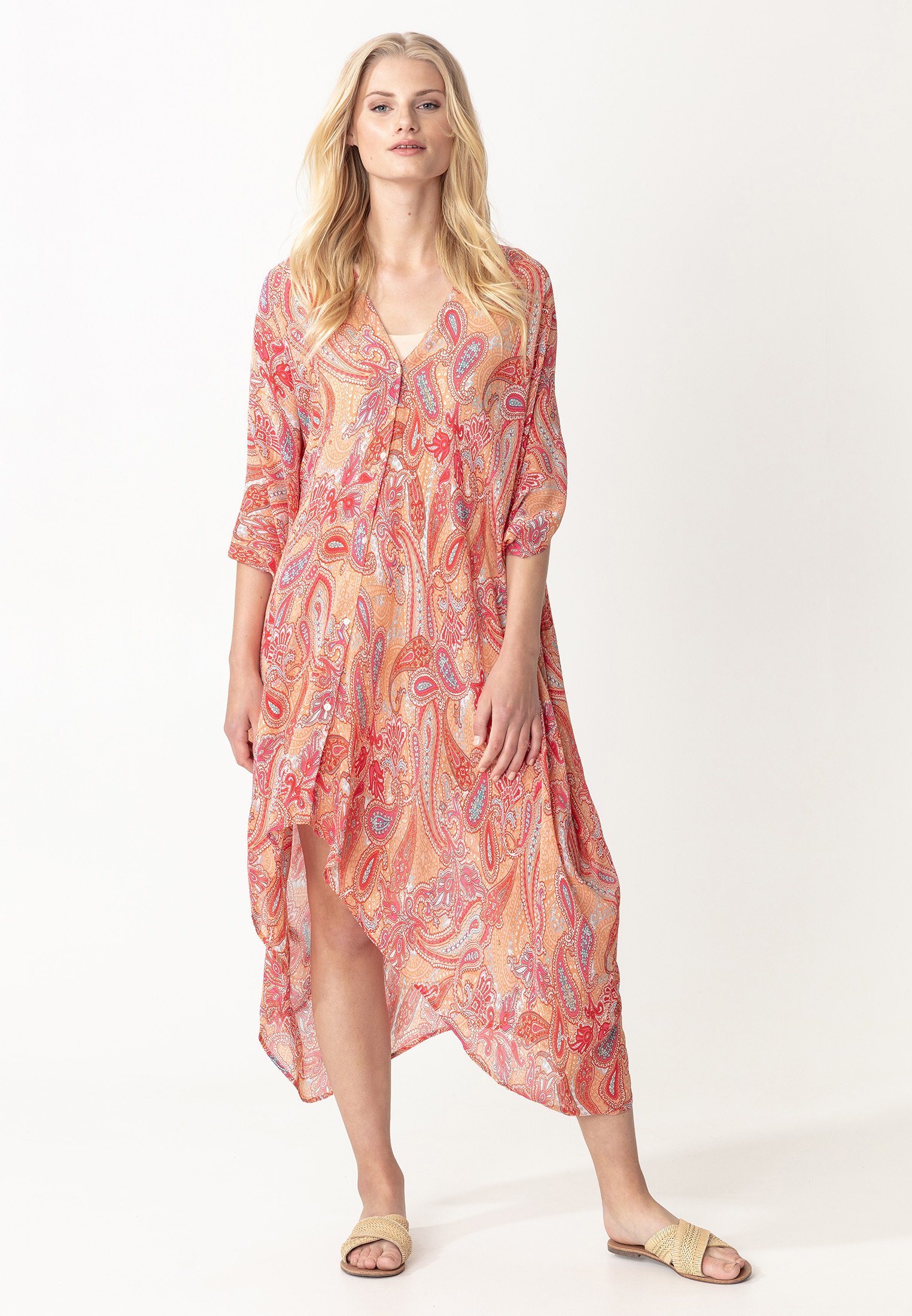 Indiska Pineapple Kaftan Freizeitkleid Orange Zalando De 