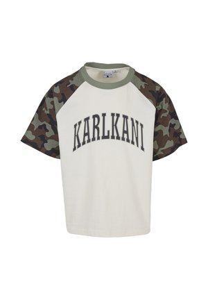 Karl Kani, SPORT COLLEGE BOXY RAGLAN T-SHIRT - Nyomott mintás póló - offwhite/olive lightolive/darkbrown