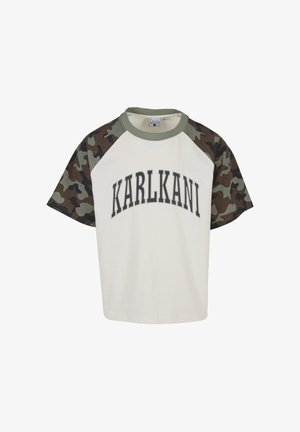 Karl Kani, SPORT COLLEGE BOXY RAGLAN T-SHIRT - Nyomott mintás póló - offwhite/olive lightolive/darkbrown