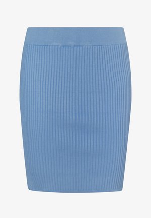 Gonna mini a coste di colore azzurro chiaro con forma aderente e vita liscia, realizzata in un materiale elastico per comfort e libertà di movimento.