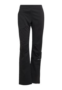 Černé sportovní kalhoty se rovnými nohavicemi, elastickým pasem, bočními kapsami a malým reflexním logem na levém stehně.