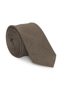 Brun tygslips som är rullad prydligt, med en subtil textur och en klassisk triangelklippning i änden.