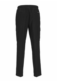 Pantalones cargo negros con cinturilla elástica, dos bolsillos laterales y diseño de pierna recta. Fabricados en una tela suave y transpirable.