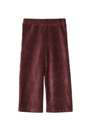 Corduroy culottes in diep bordeaux, met verticale ribbels, een elastische tailleband en een wijde pijp ontwerp. Zachte textuur, knielange snit.