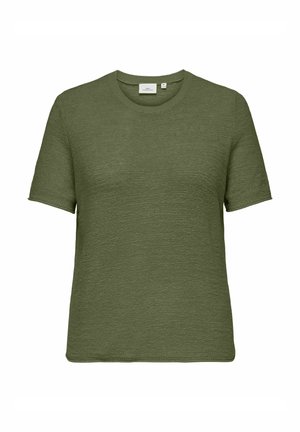 Olivgrön kortärmad t-shirt i texturerat material, med rund halsringning och rak nederkant, i en avslappnad passform.