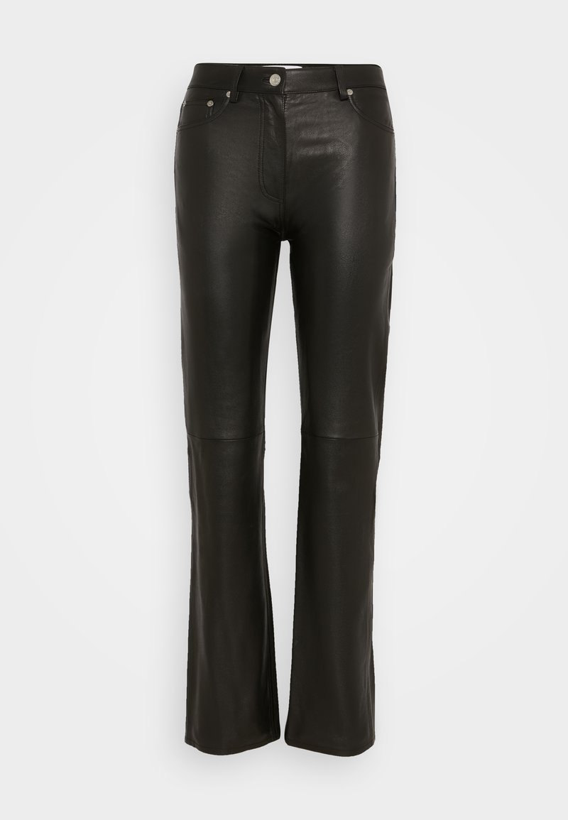 Samsøe Samsøe Leren broek zwart