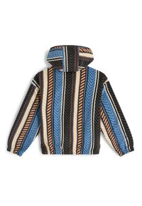 Chaqueta con capucha de suave forro polar con rayas verticales multicolores en azul, negro, marrón, crema y beige. Incluye puños y dobladillo elásticos.