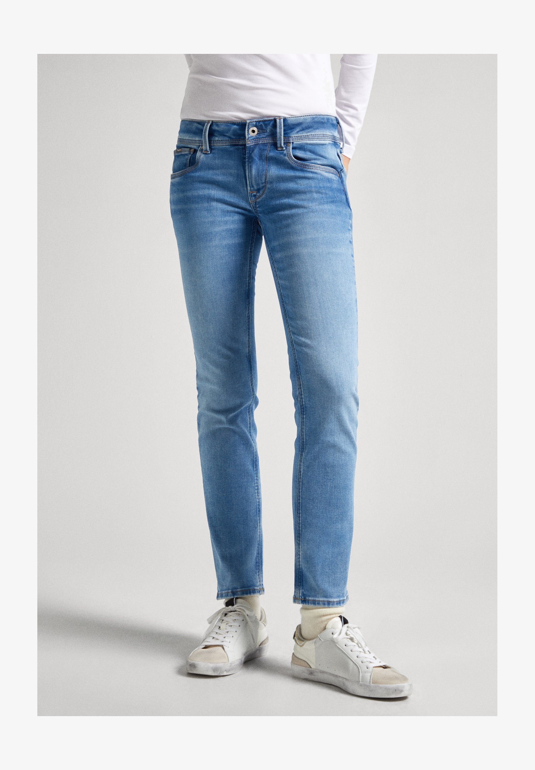 Pepe Jeans Venus – Jeans Slim Donna A Vita Bassa Con Elasticità – Denim Sbiancato Effetto Usato