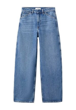 Light blue straight-leg denim jeans with front pockets, belt loops, and a button closure.