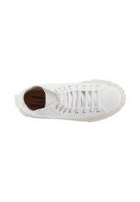 Sneaker in tela bianca con punta tonda, suola in gomma piatta e lacci tono su tono. Texture liscia, design minimal e dettagli cuciti.