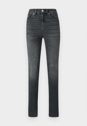 Skinny jeans in donkergrijs denim, met een klassieke vijf-pocket ontwerp, een voor sluiting met knoop en subtiele vervaging voor textuur.