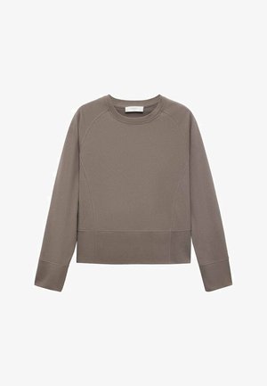 Brown long-sleeve sweatshirt with a crew neck, raglan sleeves, and a cropped design. Made of soft material with visible stitching details.