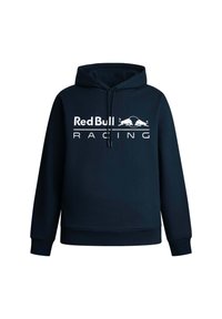 Navyblauwe hoodie met een voorste kangoeroezak, met een wit "Red Bull Racing" logo en twee gestileerde stieren in het midden.