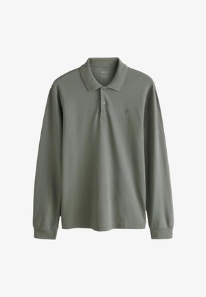 Polo à manches longues en vert discret, en coton. Doté d'un col classique, d'un bouton unique au col et d'un petit logo sur la poitrine.