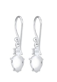 Boucles d'oreilles en argent avec un design à crochet, présentant une forme ovale polie. Marquées '925' indiquant une qualité en argent sterling.