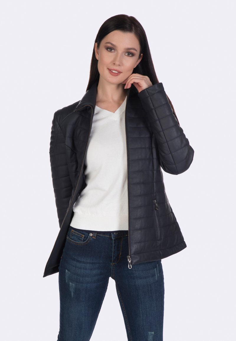 Felix Hardy Leather Jacket Navy Dark Blue Zalando De