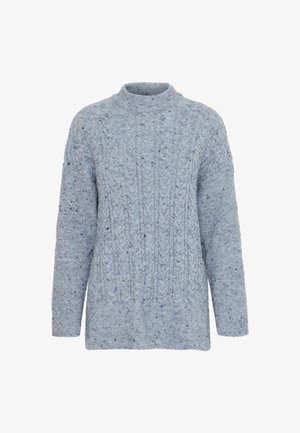 Halli kudum sinises värvitoonis, kõrge kaelusega ja pikkade varrukatega. Tekstuur on pehme ja udupakk, tumeheledate laikudega.