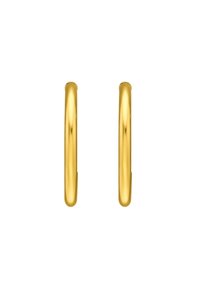 Gouden hoepel oorbellen met een gladde, gepolijste afwerking. Cirkelvormig, met een uniforme dikte en een naadloos ontwerp zonder versieringen.