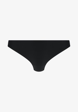 Zwarte katoenen string met een gladde textuur en een minimalistisch ontwerp, met zijden van gemiddelde breedte en zonder zichtbare naden.