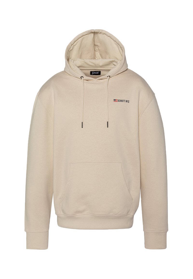Beige Kapuzensweatshirt aus Baumwollmix. Verfügt über eine Fronttasche, gerippte Bündchen und ein kleines Logo auf der linken Brust. Weicher Textur.