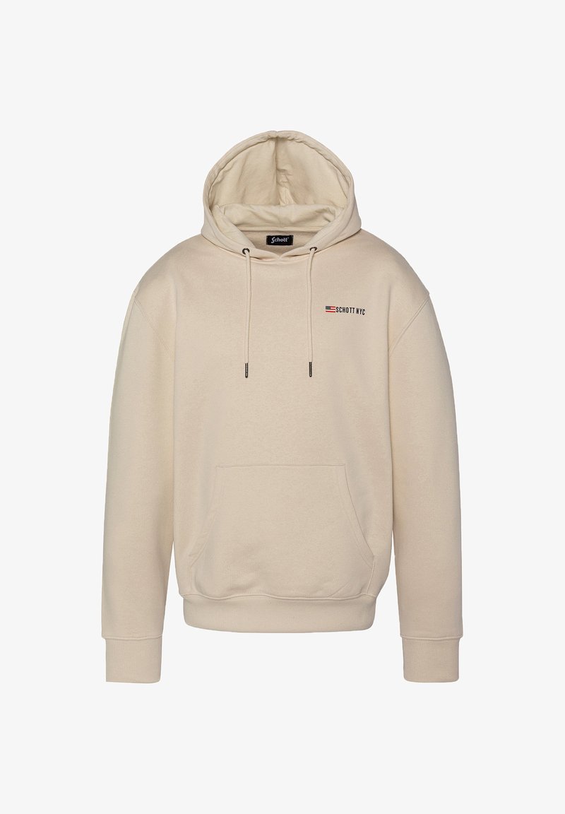Beige Kapuzensweatshirt aus Baumwollmix. Verfügt über eine Fronttasche, gerippte Bündchen und ein kleines Logo auf der linken Brust. Weicher Textur.