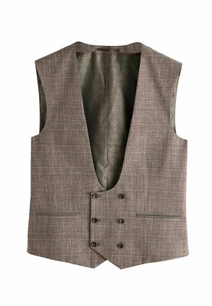 Next, REGULAR FIT - TRIMMED CHECK SUIT WAISTCOAT . - Chaleco - brown
