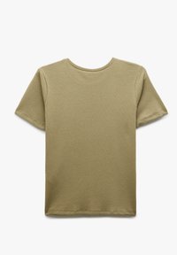 Korte mouwen, ronde hals t-shirt in olijfgroen. Gemaakt van gestructureerde, geweven stof. Eenvoudige, rechte snit zonder extra details.