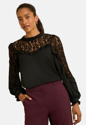 REGULAR FIT-CREW NECK YOKE LONG SLEEVE - Blúz - black