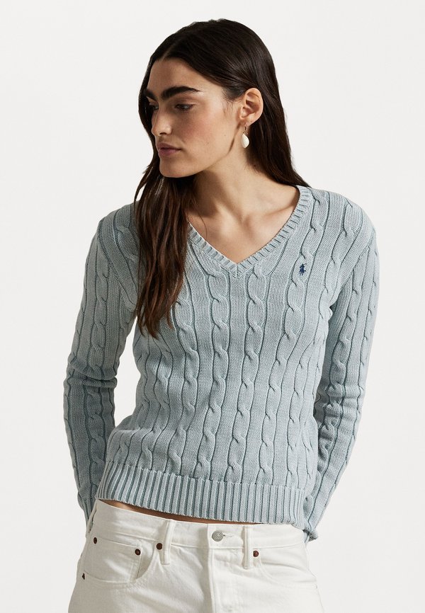 CABLE-KNIT COTTON V-NECK SWEATER - Jumper - light chambray