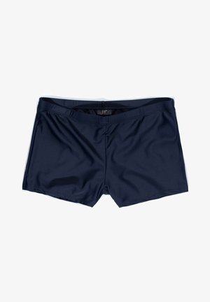 Marine zwemshorts gemaakt van een gladde, rekbare stof met een lage elastische tailleband en minimale naden voor optimaal comfort. Geen extra patronen of details.