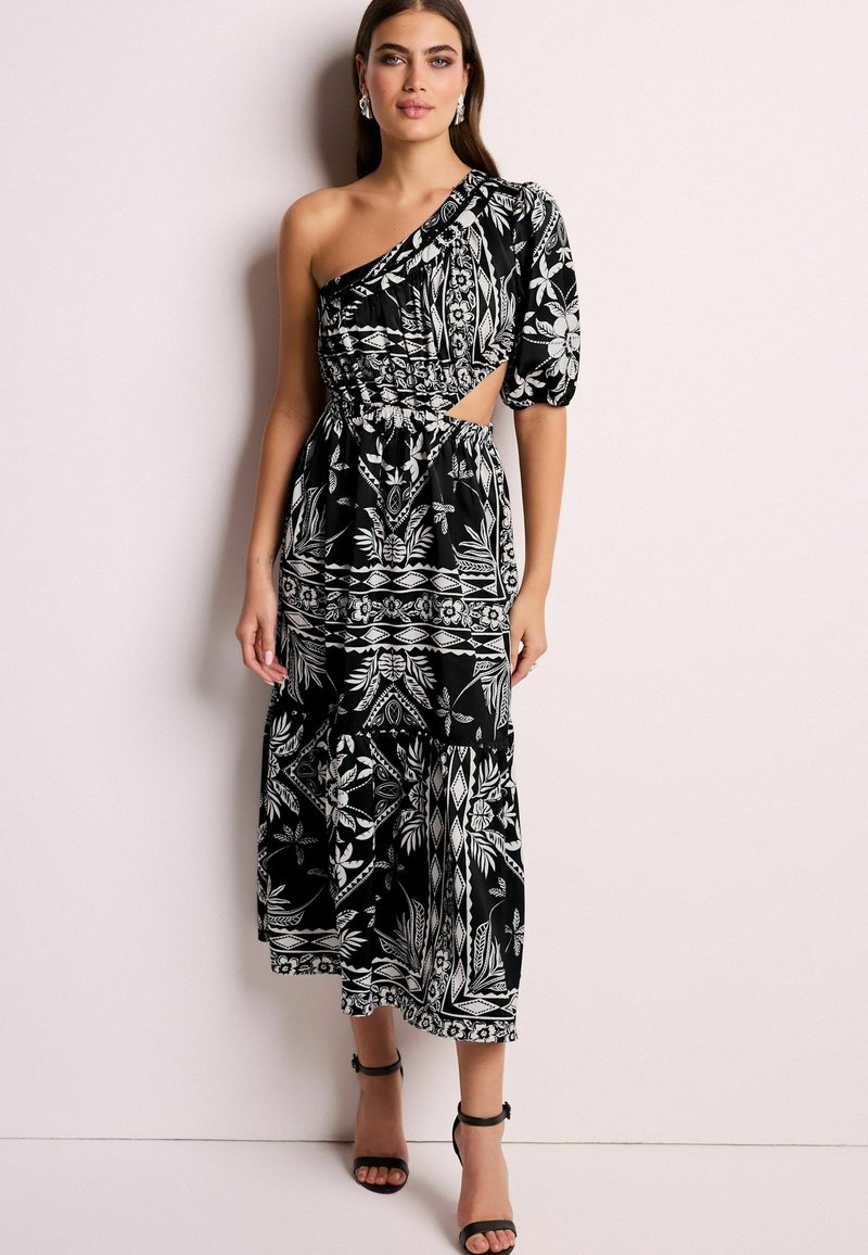 Next ONE SHOULDER CUT OUT MIDI - REGULAR FIT - Vapaa-ajan mekko - black white