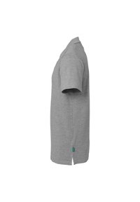 Grijze polo met korte mouwen, gemaakt van een katoenen mix, met een klassieke snit, zijsplitten aan de zoom en een klein groen label aan de linkerkant.