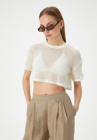 Koton SHORT SLEEVE CROP AJOURE   - T-shirt basic - off white