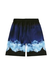 Bañadores para hombre con cintura elástica, con un degradado de patrón de olas de azul oscuro a azul claro en el dobladillo, un solo bolsillo trasero.