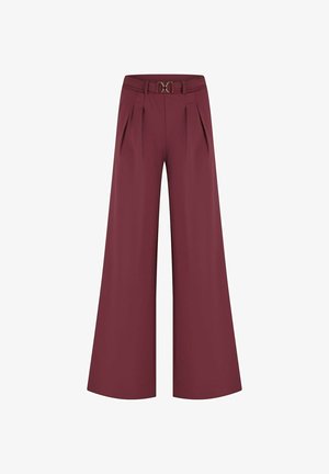 Bordeaux brede broek met een vrijetijds tailleband, geplooid ontwerp aan de voorkant, een zachte textuur en een relaxte pasvorm. Geschikt voor verschillende gelegenheden.