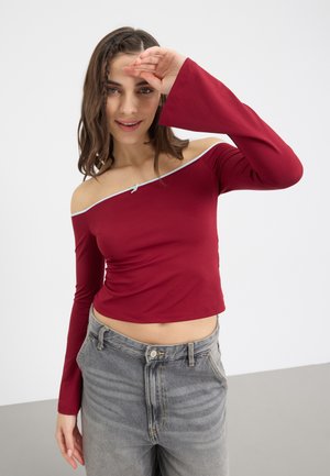 Tops ar garām piedurknēm - bordeaux,light blue