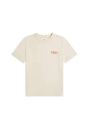 Light beige short-sleeve crew neck t-shirt with small orange O'Neill logo on the left chest.