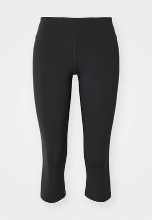 Sorte knelengde leggings laget av elastisk stoff. Har en bred midjebånd og en glatt tekstur med minimale sømmer.